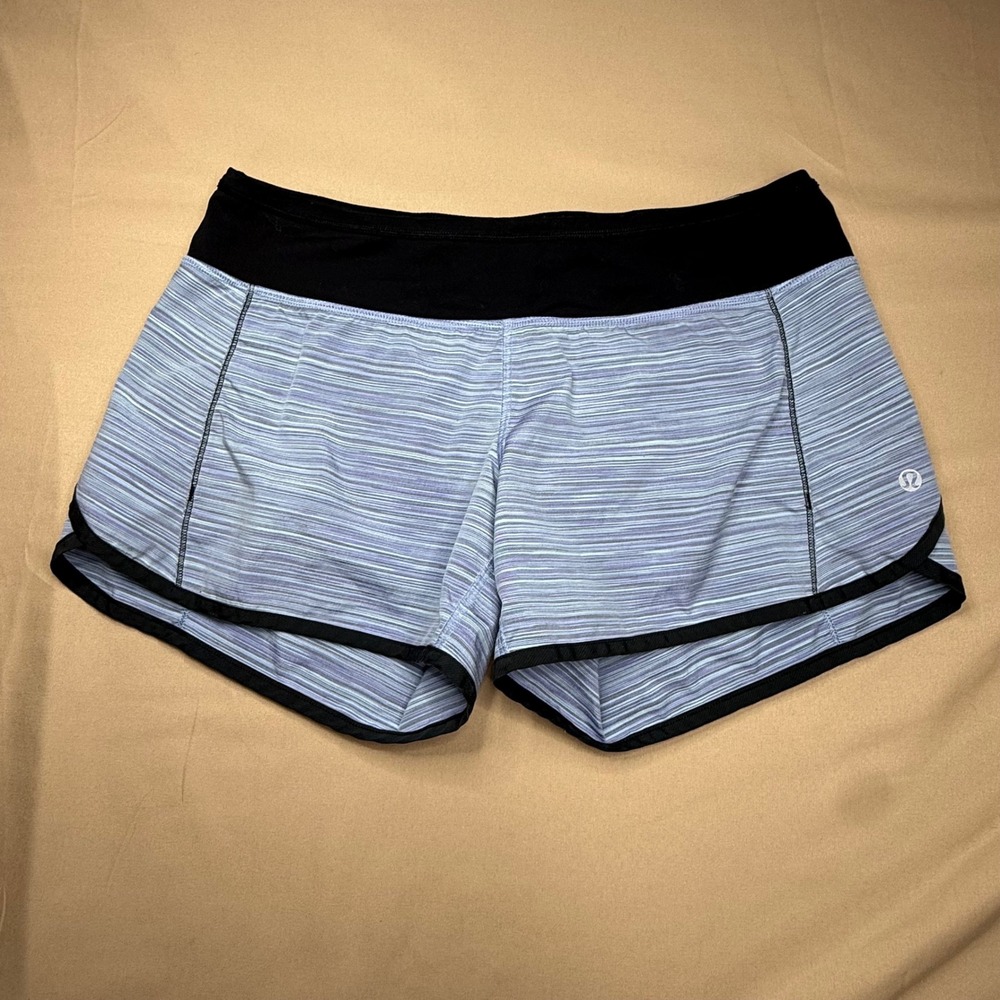 Lululemon Speed Up Running Shorts Blue White Space Dye Stripe Women Size 6